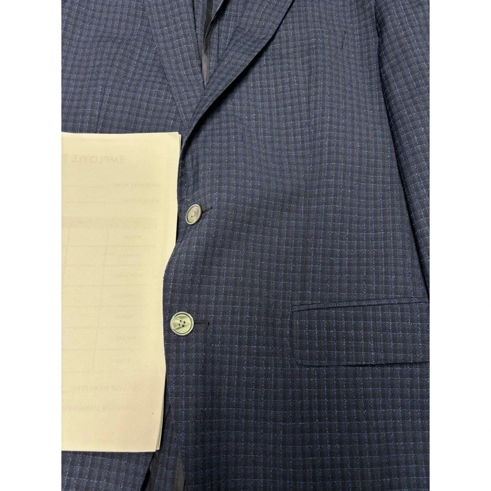 Hugo Boss Blue Checkered Virgin Wool Blazer Sport Coat Mens 40R Lanificio Tesse
